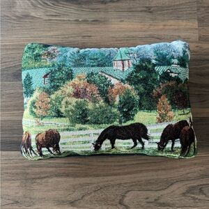 Scenic Tapestry Pillow with Horses